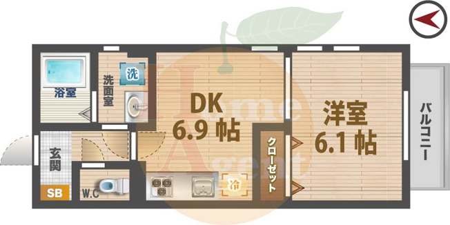 【間取り】 | グリーンパレス松が丘 | 1DKのお部屋です。