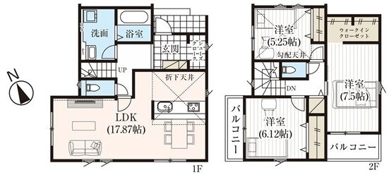 新座市野火止1丁目　土地　武蔵野線　新座の参考プラン|建物面積/95.64㎡
建物参考価格/1,500万円