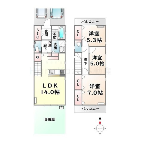 【間取り】 | 新瑞橋徒歩6分貸家【名古屋市賃貸・敷地内駐車場2台付】