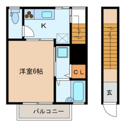 サンシャイン西蒲田の間取り|間取り　南向きバルコニーの1K洋室6帖バストイレ別