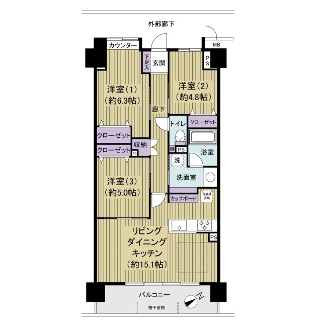 ファミール西船橋六番館（3階部分）／仲介手数料無料／新規フルリノベーションの間取り