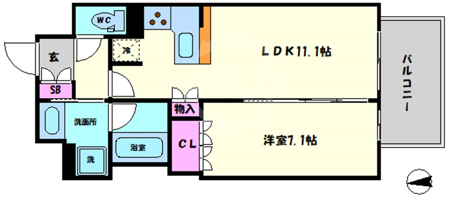 リーガル靭本町の間取り|リーガル靱本町　開放感のある間取り