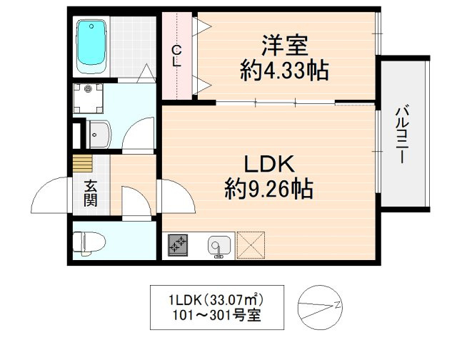 東大阪市稲田新町１丁目のハイツの間取り