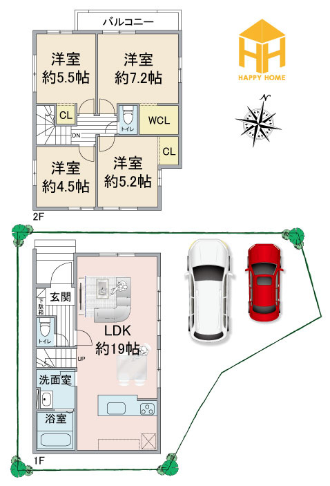 伊丹市山田6丁目新築戸建│4LDK+駐車2台可の間取り|※現況と図面が異なる場合現況を優先いたします。