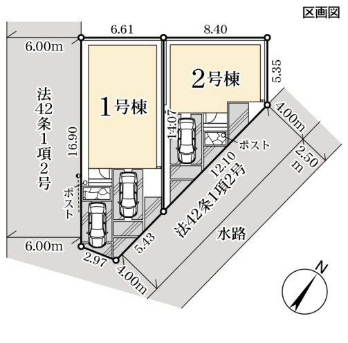八潮市　二丁目　新築戸建　全2棟の区画図|区画図です
