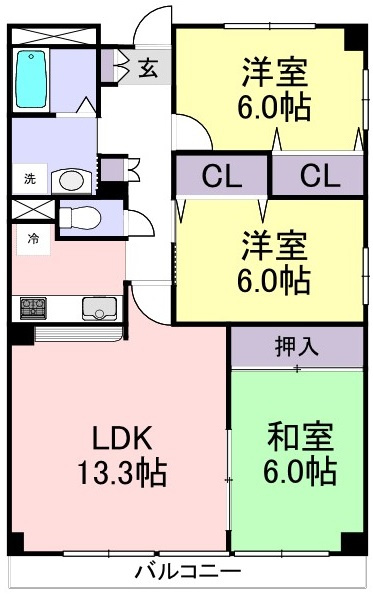千葉市稲毛区小中台町の賃貸マンションの間取り