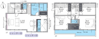 【間取り】 | 南区西大沼1丁目  1号棟 5期 | 4LDK　都市ガス　網戸標準仕様　シャッター2箇所付　食洗器・浄水器　浴室乾燥機　二部屋から行き来できる南向きバルコニー　キッチン上部折下げ天井　全居室収納（WIC1箇所）　パントリー　LDK20帖