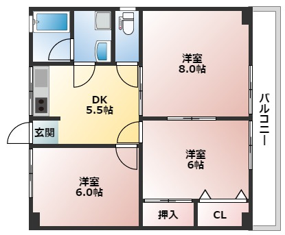 広島市西区己斐西町の賃貸マンションの間取り