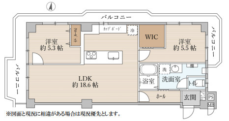 岡本センチュリーマンションの間取り|三方角部屋で開放感のある室内！