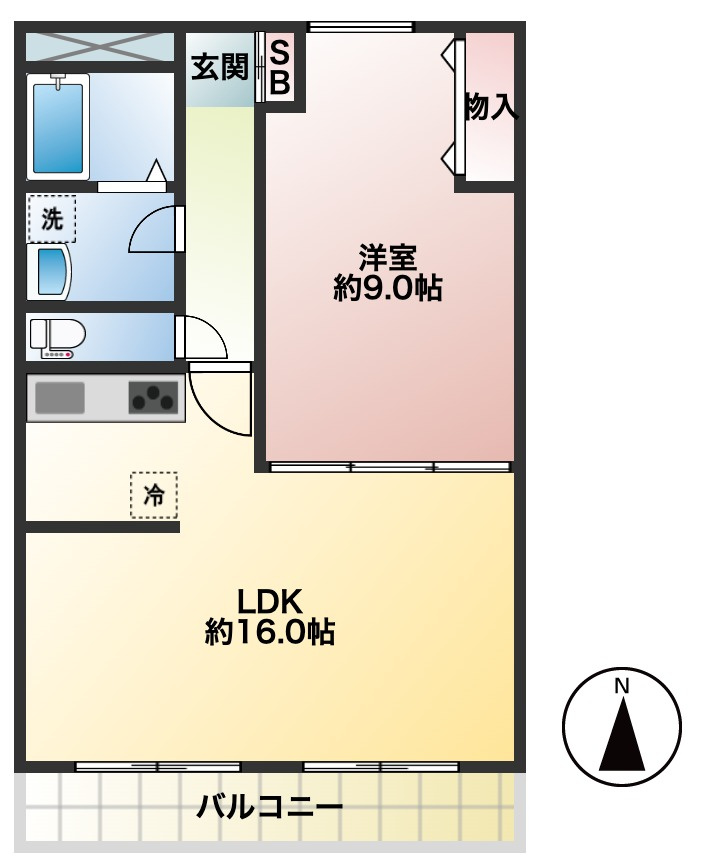 日商岩井菫橋ハイツの間取り|中古マンション　1LDK　専有面積：56.00平米　バルコニー面積：6.55平米　南向き
