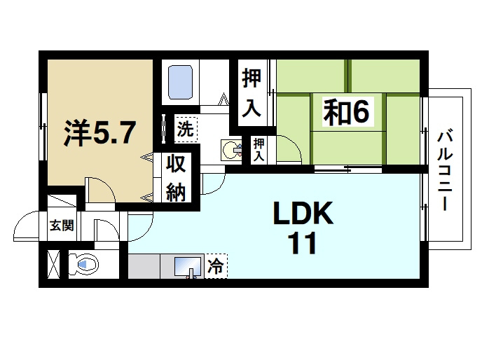 シェーヌ東生駒の間取り|リビングが広く通風も良好です