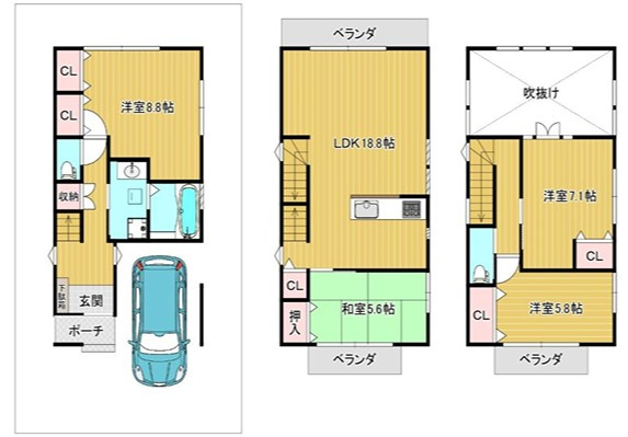 さいたま市浦和区仲町4丁目中古戸建の間取り