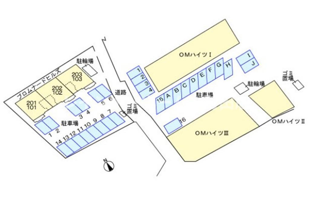 ＯＭハイツ２※初期費用分割あと払いサービス利用可能物件の区画図