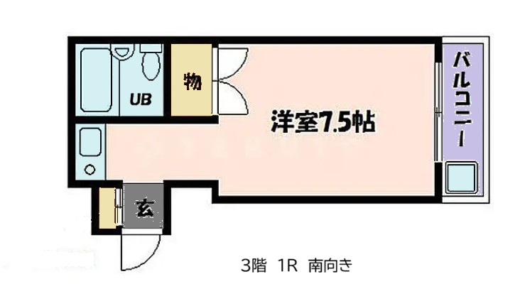 大阪市守口市西郷通　１棟店舗付レジの間取り|３階　1R　間取図　南向き