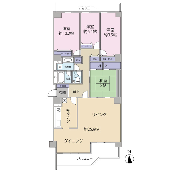 専有面積約147㎡、２WAYキッチンや大きな押し入れ等、使いやすい間取りとなっています。