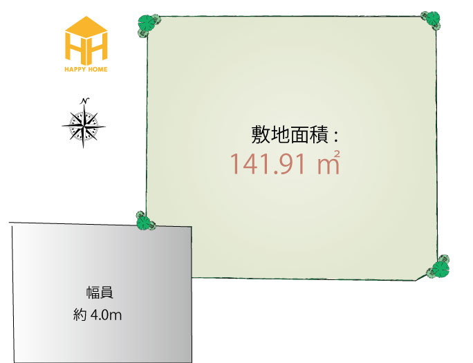Happikuru Town箕面5丁目建築条件有売土地の土地図|※図面と現況に相違がある場合は、現況を優先します。