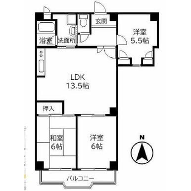 西宮市田代町の賃貸マンションの間取り