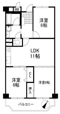 芦屋市朝日ケ丘町の賃貸マンションの間取り