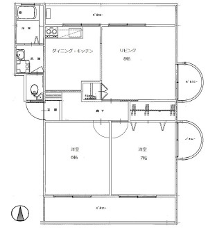 芦屋市東山町の賃貸マンションの間取り