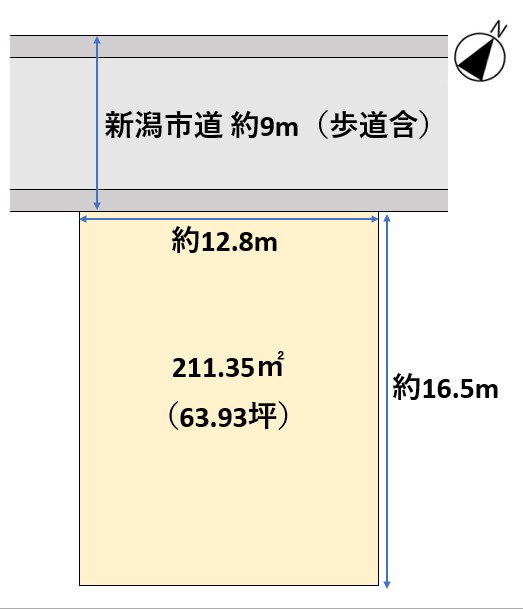 中央区長潟2丁目　土地の土地図|図面掲載の間口・奥行の寸法は、弊社スタッフによる現地計測（略測）に基づいたものです。