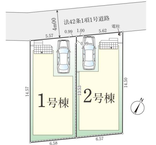 【仲介手数料無料】ふじみ野市旭1丁目―新築分譲住宅―全2棟の区画図|急行停車駅「ふじみ野」駅徒歩１５分の好立地！２２帖のLDKがおすすめです！！