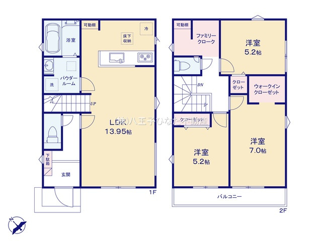 『八王子市新築戸建て』八王子市大楽寺町133-1【仲介手数料無料】　２４－１期の間取り|～仲介手数料無料☆八王子ひなた不動産～八王子市大楽寺町　新築戸建て