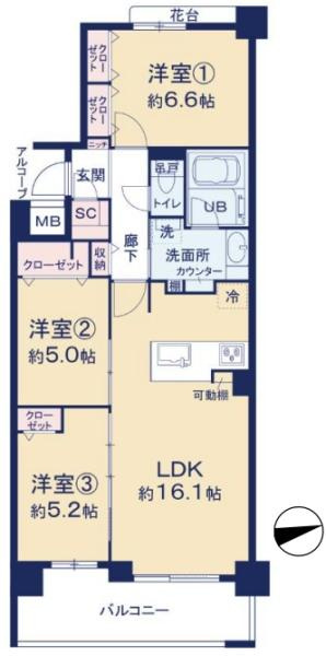 ザピースプレイス横浜の間取り|使い勝手の良い3LDKの間取♪
お気軽にお問い合わせください。