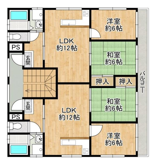 【間取り】 | 大東市諸福五丁目　ハイツサバーブ【収益物件】