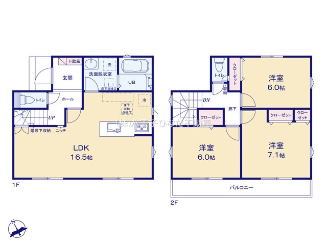 『八王子市新築戸建て』八王子市中野上町5-29-3【仲介手数料無料】　０１期の間取り|～仲介手数料無料☆八王子ひなた不動産～八王子市中野上町　新築戸建て