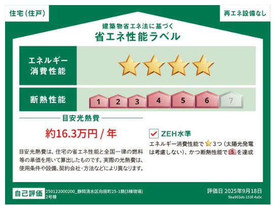 売新築戸建　静岡市清水区向田町の省エネ性能ラベル