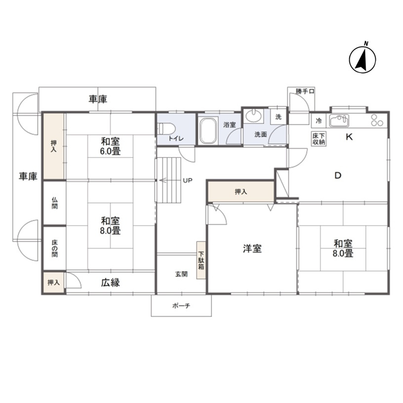 岡山市南区芳泉四丁目　一戸建の間取り|和室中心の落ち着いた4DKで、広縁や収納もあり、ゆったりと暮らせる間取りです。