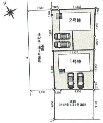 【Cradle garden】宇都宮市野沢町 第6 全2棟の区画図