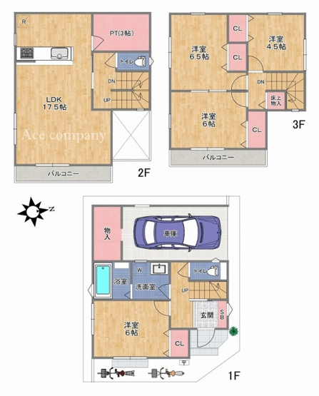 【間取り】 | 八尾市永畑町2丁目 | 3階建【全洋室4LDK】キッチンサイドにパントリー3帖♪生活スタイルで変更可能、2ドア1ルームあり♪浄水器・浴室乾燥機完備☆※食洗機等オプションで追加可能です♪