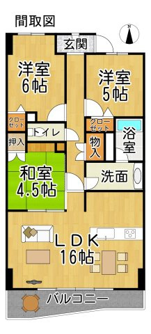 グランシェル新舞子　マンションの間取り|○●間取り図●○
LDKとつながる和室があり広々としたリビングです。各洋室、和室には収納があり暮らしやすい間取り！