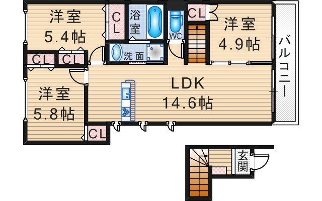 豊中市本町４丁目のアパートの間取り