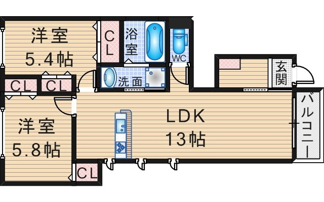 豊中市本町４丁目のアパートの間取り