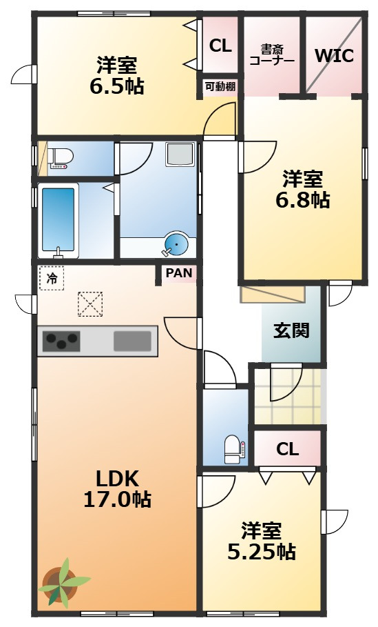 リナージュ大田原市新富町1期の間取り|南向きで陽当たりの良い間取りです