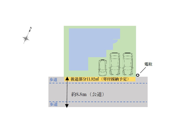 【区画図】 | 志木市下宗岡4丁目　新築一戸建住宅　全1棟　(志木本店) | 約8.8mの公道に面したゆとりある区画。敷地内には駐車スペースを3台分確保し、複数台所有のご家庭や来客時にも便利な住まいです。