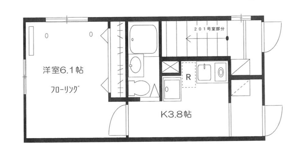 セントラルコートの間取り|洋室6.1帖角部屋の1K
クローゼット大きめがポイント
