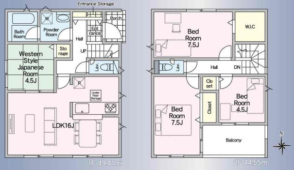 杉戸町倉松第17　新築一戸建ての間取り|2部屋から行き来できるバルコニーは採光良好です♪