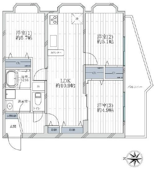 インテグラル新小岩（1階）／仲介手数料無料／新規フルリノベーション物件の間取り