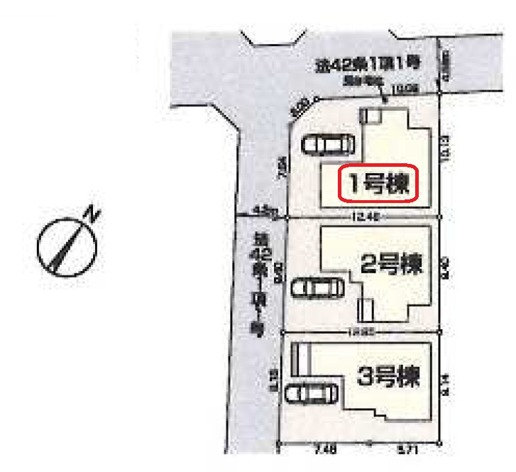 狭山市北入曽・全3棟　新築一戸建　1号棟の区画図|【全3棟・1号棟】カースペース1台分。