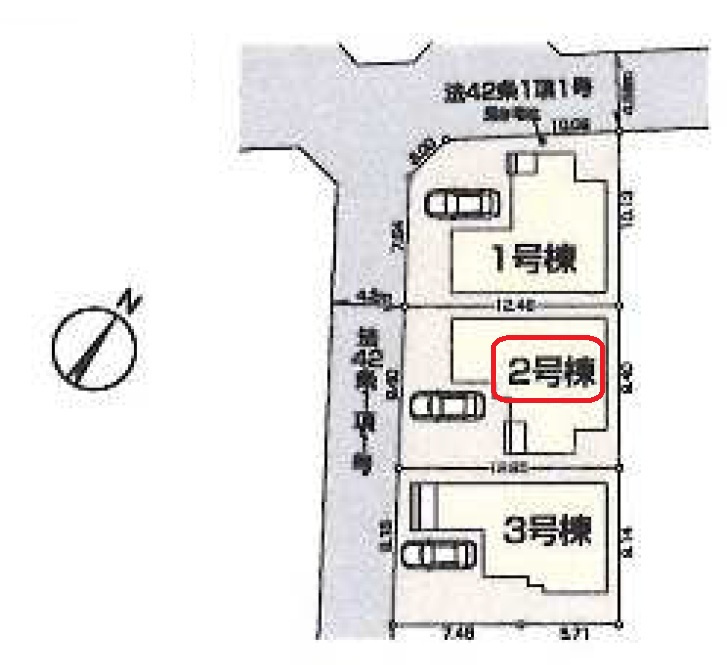 狭山市北入曽・全3棟　新築一戸建　2号棟の区画図|【全3棟・2号棟】カースペース1台分。