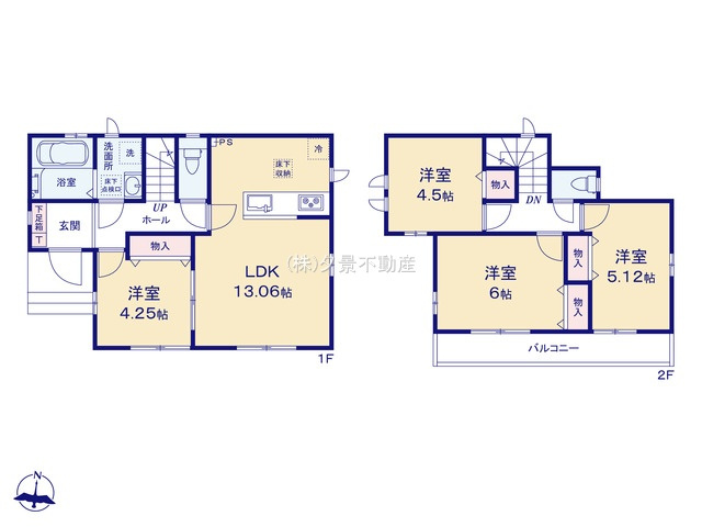 《仲介手数料無料》川越市大字的場598-19新築一戸建てハートフルタウンの間取り