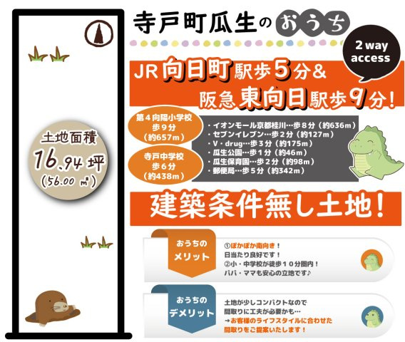 寺戸町瓜生　建築条件無し土地