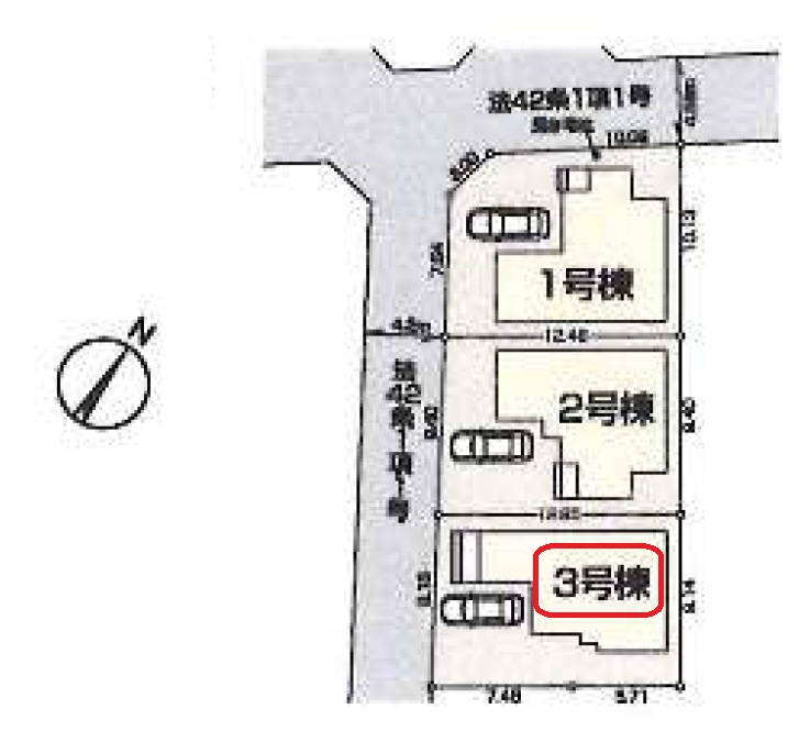 狭山市北入曽・全3棟　新築一戸建　3号棟の区画図|【全3棟・3号棟】カースペース1台分。