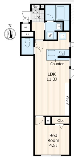 ココキューブ西蒲田の間取り|南向き南東角部屋の1LDK