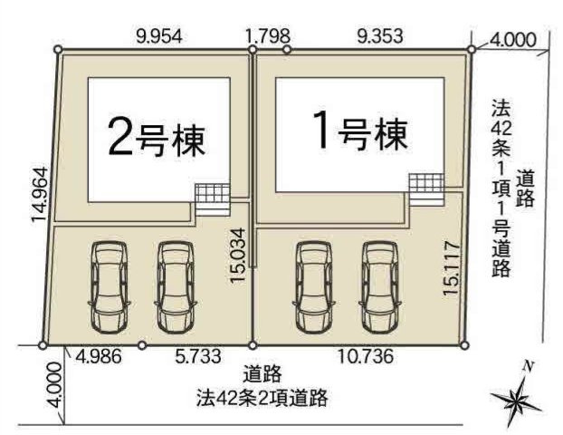 【Cradle garden】宇都宮市若草 第5 全2棟の区画図