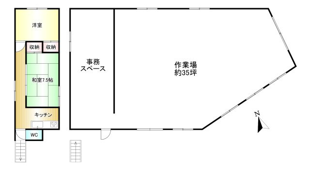 橿原市縄手町住居付き工場の間取り|2K＋工場　土地面積：257.85ｍ2　建物面積：205.10ｍ2
