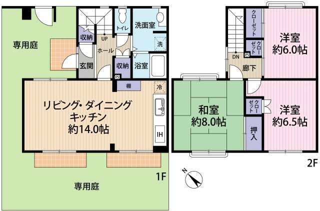 専用庭のあるメゾネットタイプの間取り